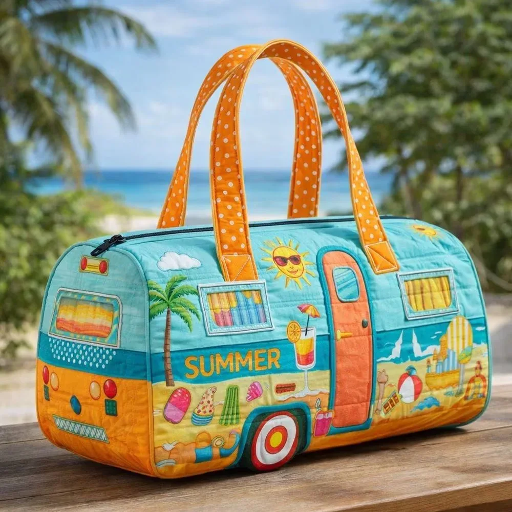sac de voyage matelassé à bretelles réglables, en forme de voiture de camping, grande capacité, imprimé, pour la gym, le camping, la plage et les activités de plein air