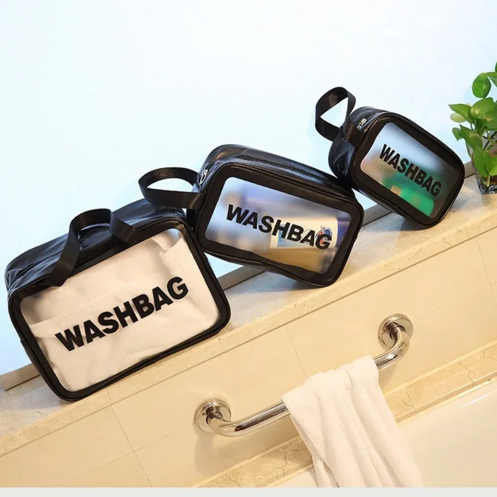 Sac à cosmétiques portable de grande capacité, anti-poussière, sacs de rangement pour maquillage, sacs de voyage transparents en PVC à la mode
