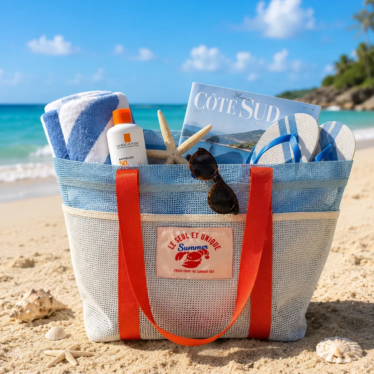 Sac de plage grande capacité, résistant au sable, en maille, pour la plage, la piscine, les voyages, sac de rangement, design multi-poches, essentiel pour les vacances en famille