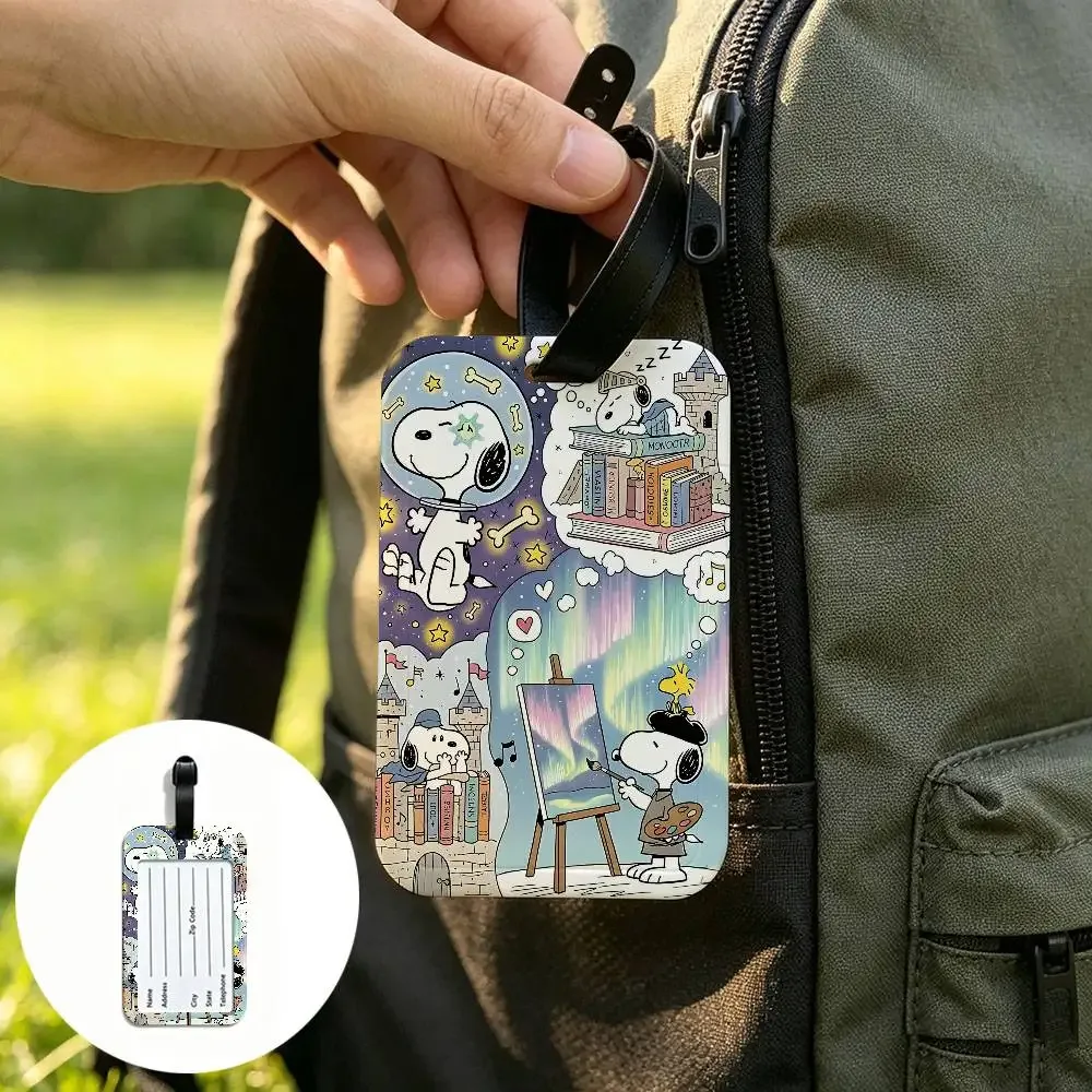 étiquette de bagage en pvc imperméable avec motif de dessin animé classique mignon s-snoopy, porte-carte d'information, identificateur anti-perte pour valise et sac à main