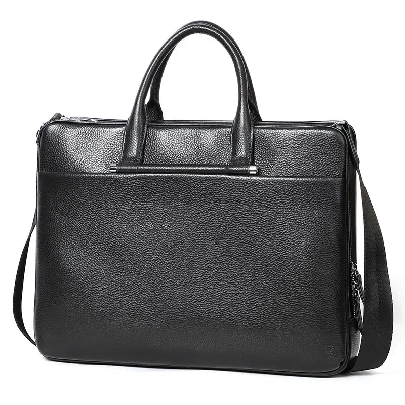 Porte-documents de grande capacité en cuir véritable pour ordinateur portable, sacs en cuir de haute qualité pour hommes, sac à bandoulière à plusieurs compartiments pour affaires