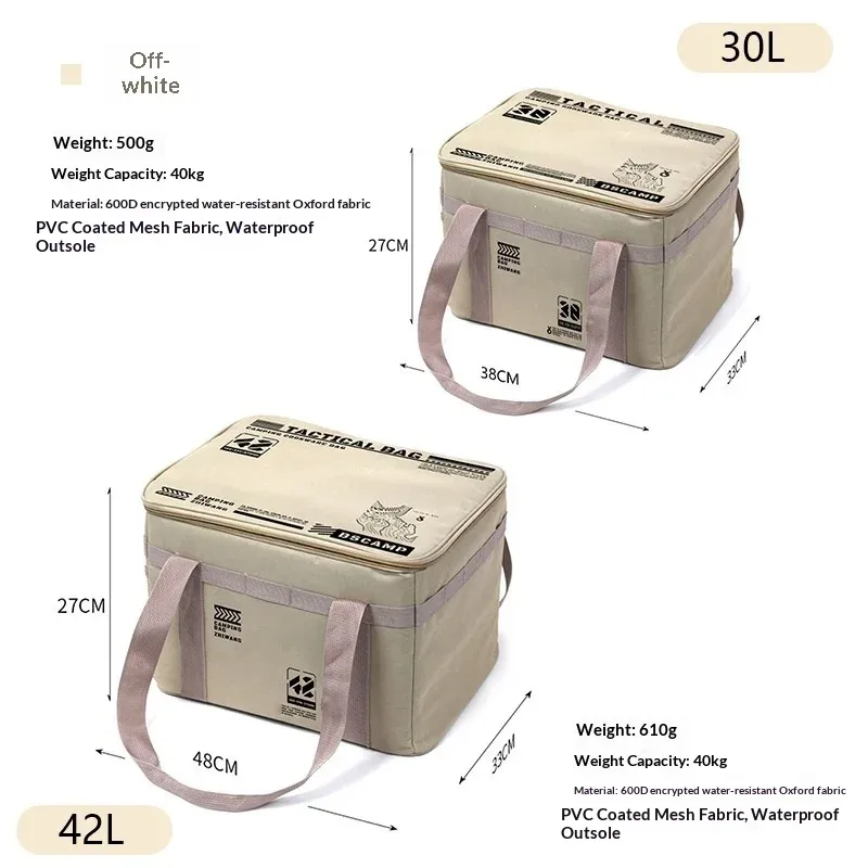 sac de rangement tactique pour le camping 30-42l - boîte pliable isolée pour pique-nique, vaisselle et équipement de terrain, imperméable