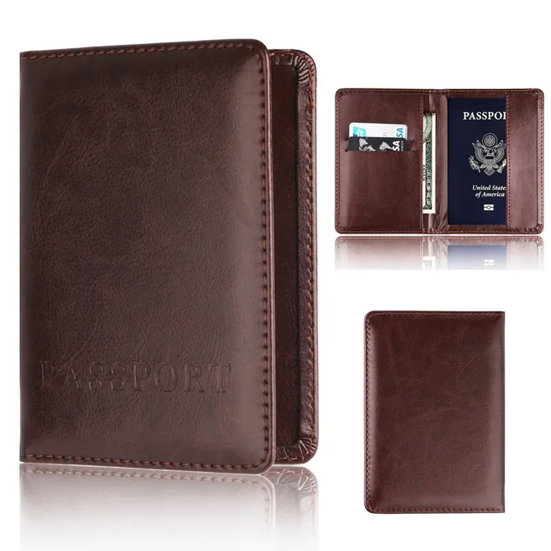porte-passeport unisexe en cuir pu, étui à documents de voyage avec fentes multi-cartes, housse de protection simple pour hommes et femmes