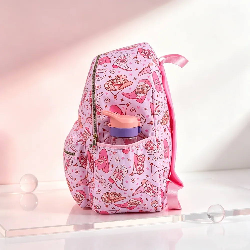 sac à dos classique imprimé cowboy rose, sac à dos en nylon mignon, sac de voyage léger et simple pour femmes, 1 pièce