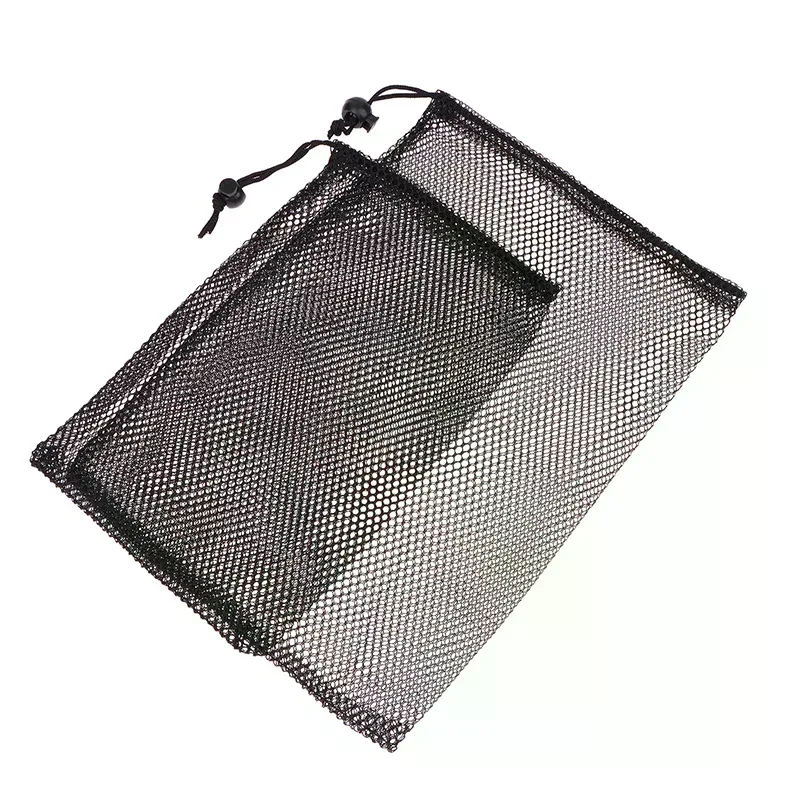 sac à cordon en maille de nylon noir multi-usage, durable, pour rangement, maison, voyage, activités de plein air, sac à linge, sac de rangement