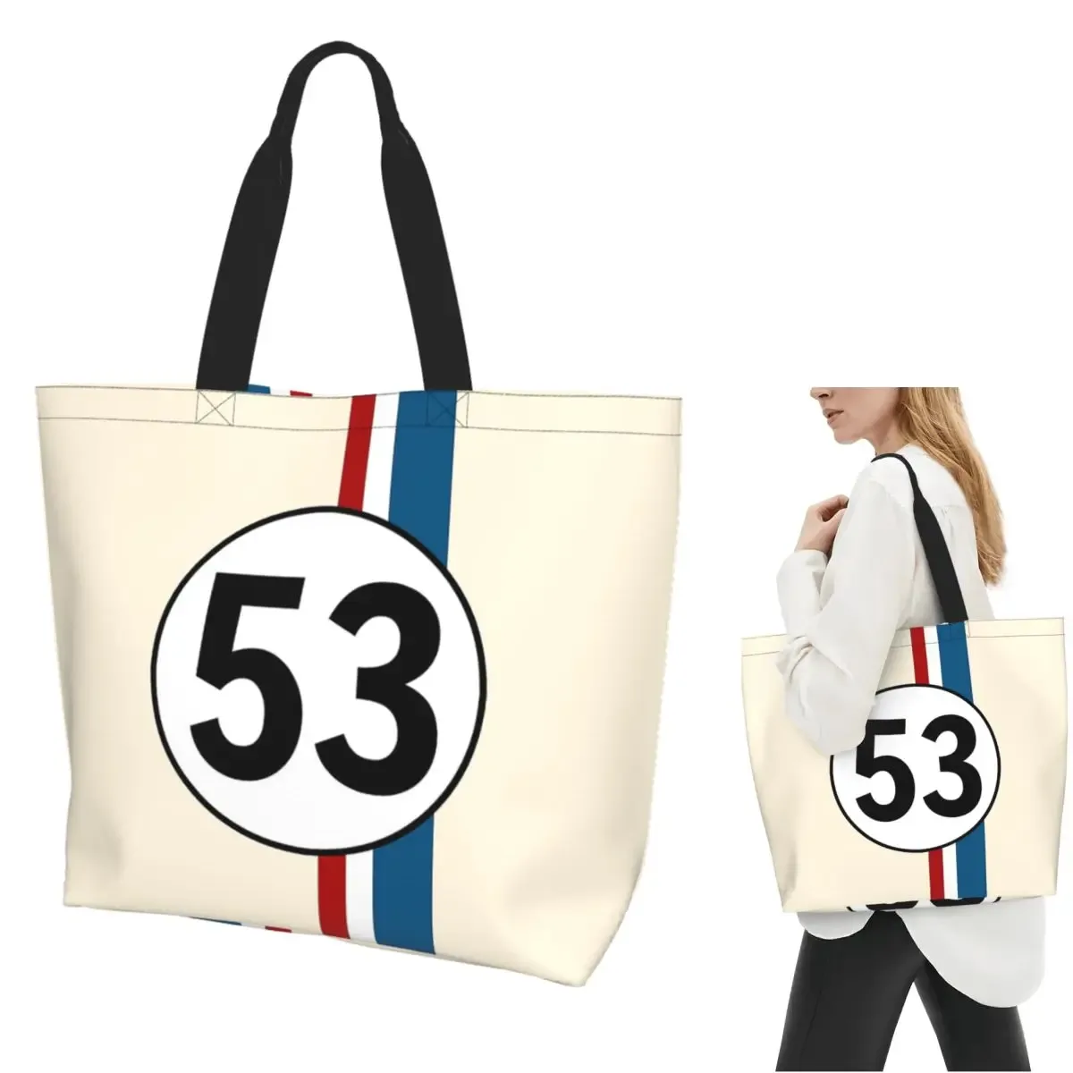 Herbie numéro 53 sac fourre-tout de Shopping toile grande capacité sacs à bandoulière Shopper sac à main d'épicerie pour les femmes