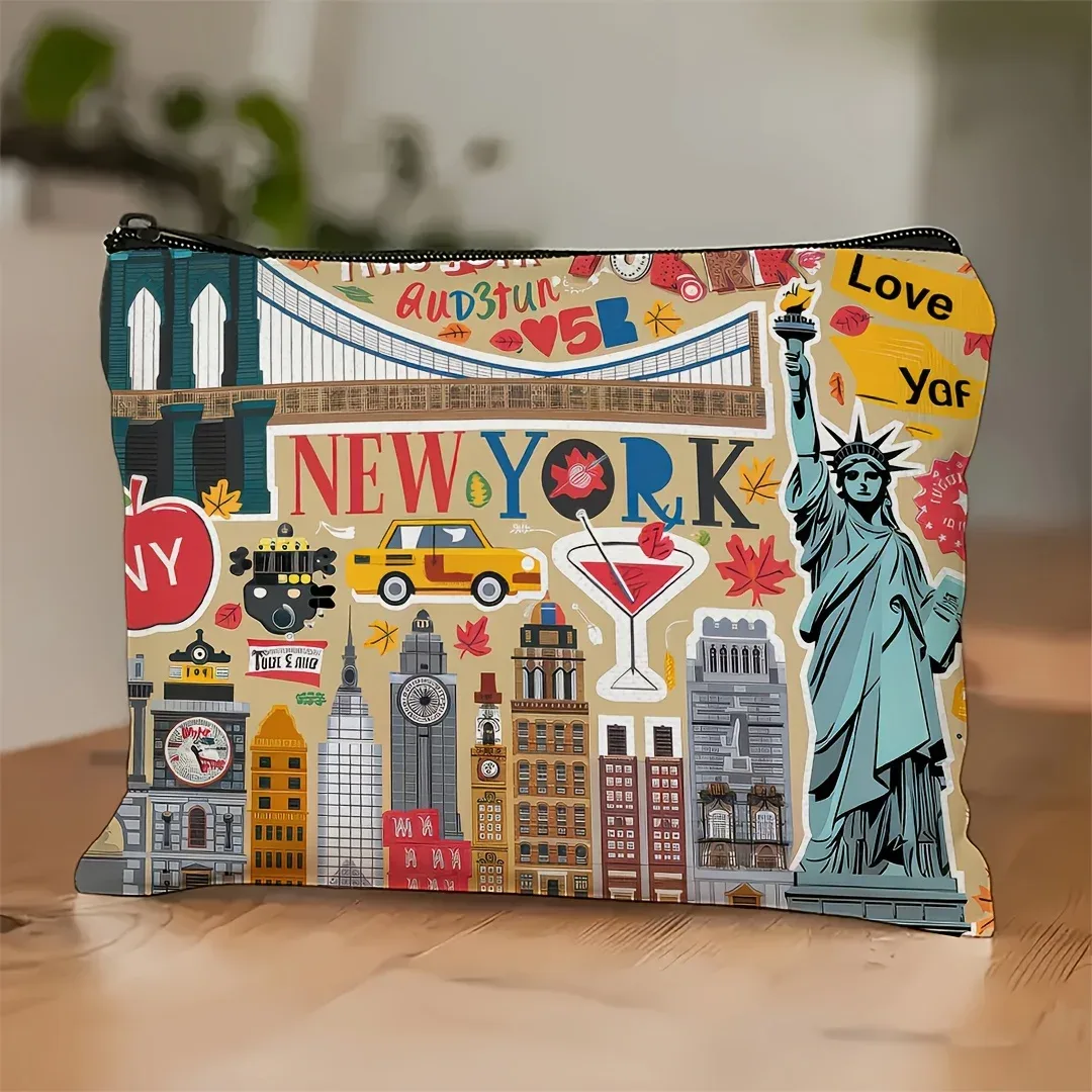 Un sac de maquillage de voyage New York – Jolie pochette multifonctionnelle à fermeture éclair pour femmes, sac de rangement de bijoux