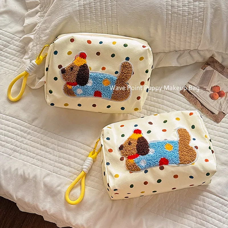 Nouvelle trousse de toilette portable grande capacité motif chiot mignon, sac à main, trousse de maquillage, sac de rangement pour fille, sac de rangement et d'organisation