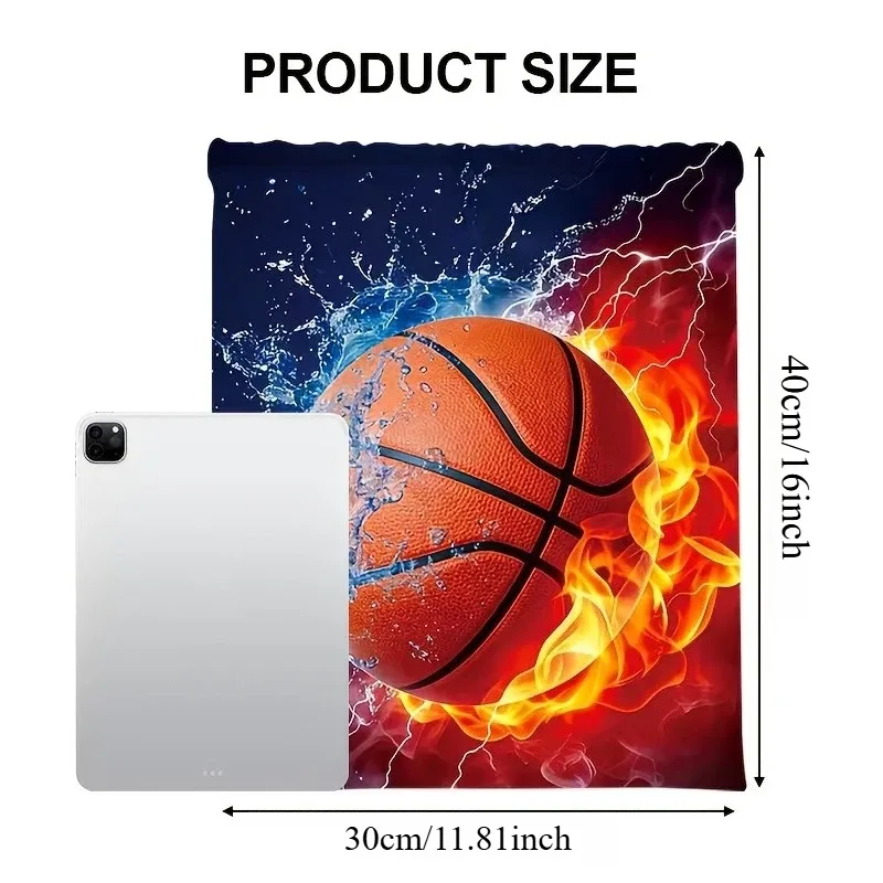sac à dos de sport léger en polyester avec cordon de serrage, imprimés basketball et football, idéal pour la gym, les activités de plein air, les fêtes ou comme sac cadeau