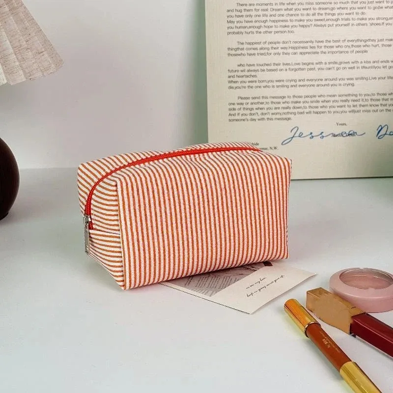 sacs cosmétiques rayés tendance pour femmes, sacs de rangement pour maquillage, sacs de voyage avec fermeture éclair pour femmes