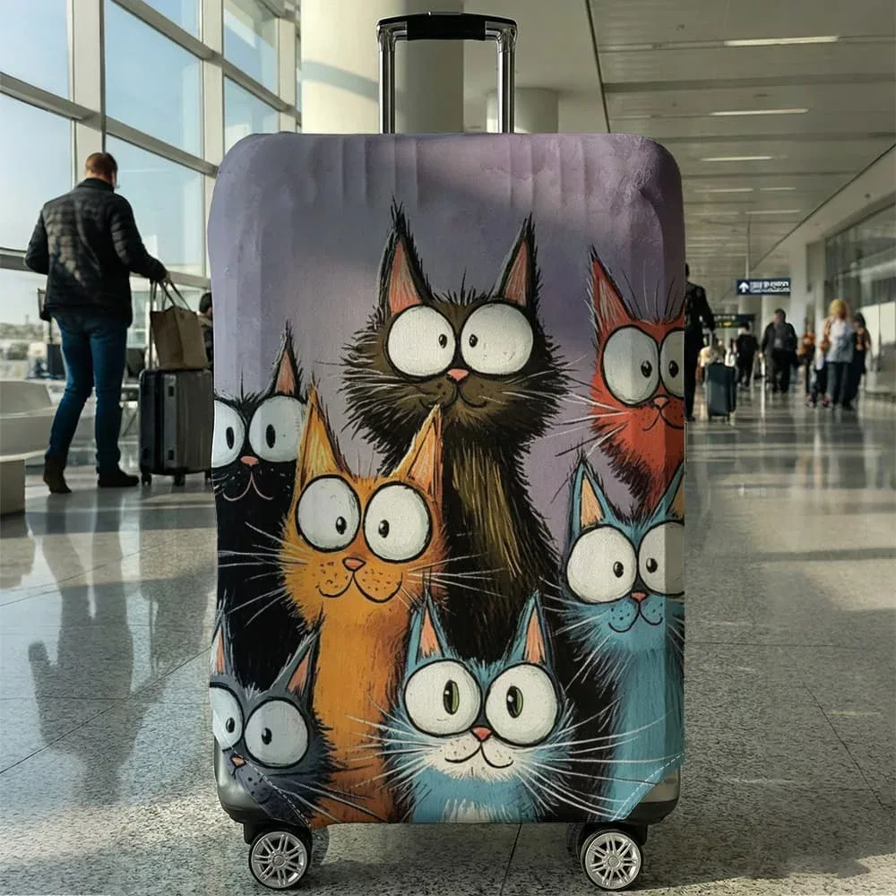 housse de protection pour bagages à motif de chat, adaptée aux bagages de 18 à 32 pouces, avec poignées, accessoires de voyage