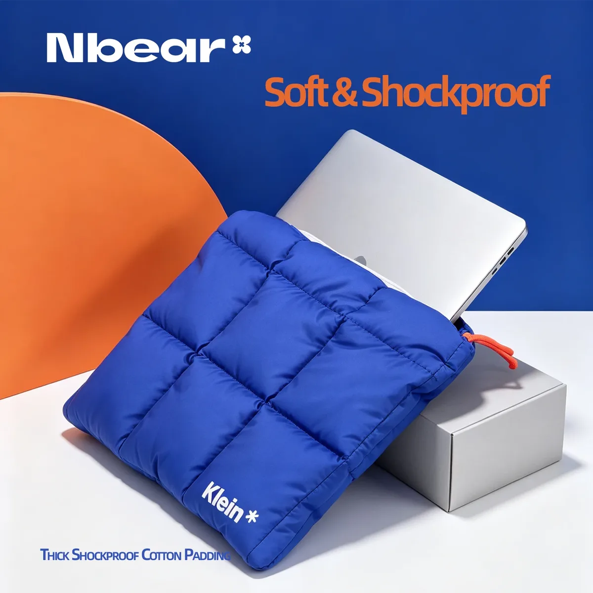 Sac d'ordinateur portable en mousse bleu Klein mignon original Nbear, rangement portable pour 11,14,16 pouces