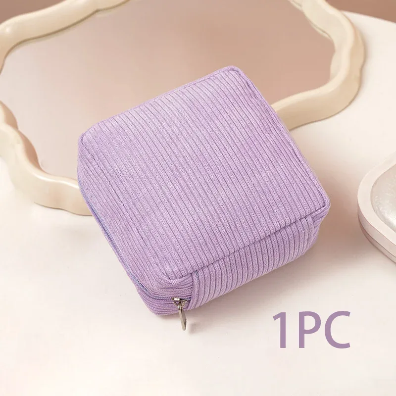 nouvelle trousse de maquillage en velours côtelé, pochette de rangement portable de grande capacité pour cosmétiques, pièces de monnaie et serviettes hygiéniques