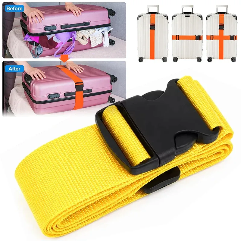 nouvelle sangle de bagage réglable de 2 m, ceinture croisée pour l'emballage, sangle de voyage en nylon avec boucle de verrouillage, ceintures pour bagages, accessoires pour sacs de camping