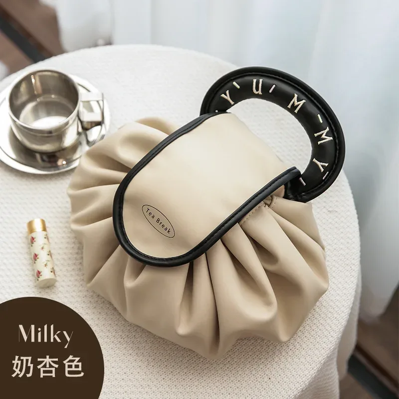nouvelle trousse de toilette paresseuse, sac de rangement à cordon, sac à bouche coulissante, sac de rangement portable en pu imperméable grande capacité pour voyage et lavage