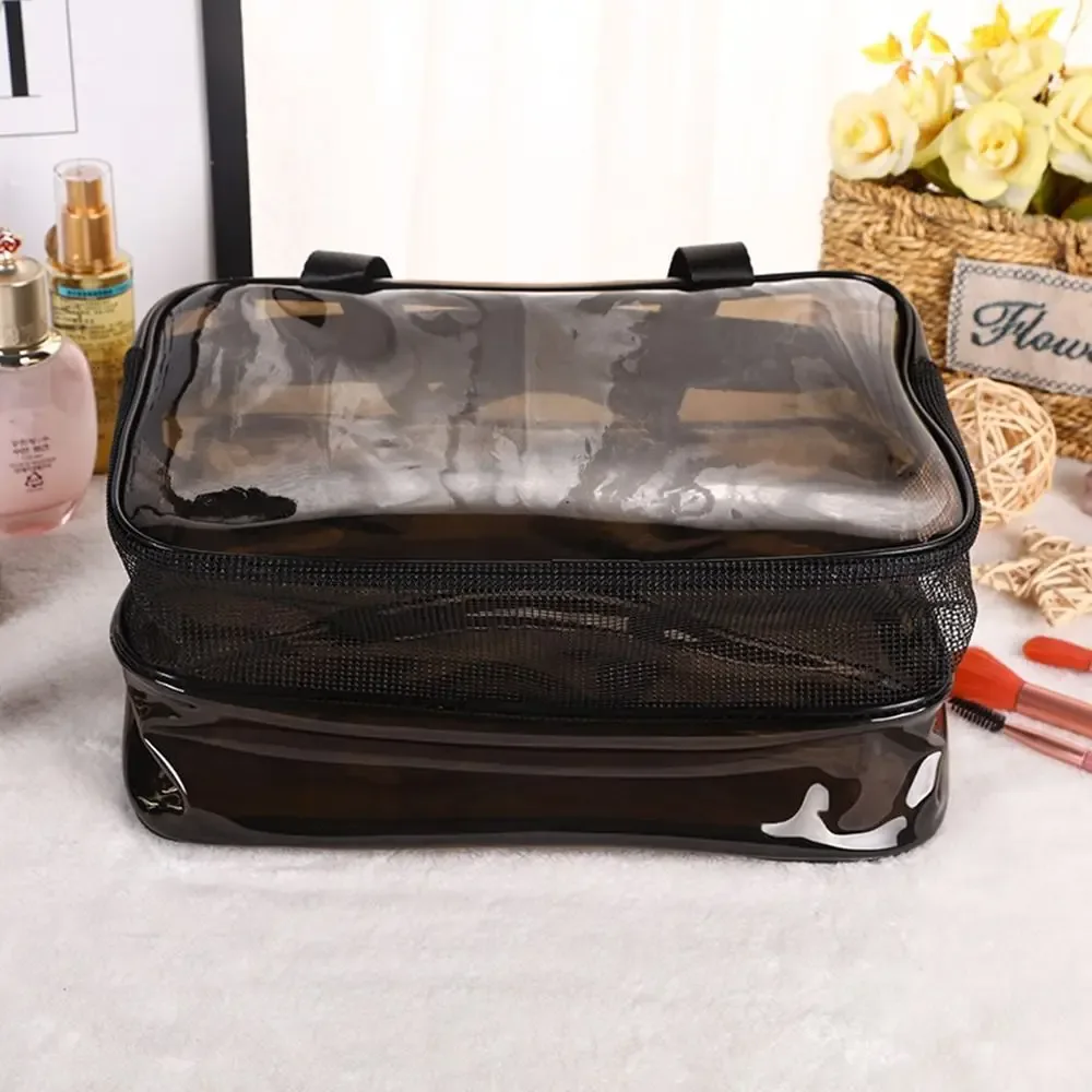 sac à cosmétiques transparent multifonctionnel en pvc, sac de maquillage à séparation sèche et humide, sac de toilette de voyage étanche de grande capacité