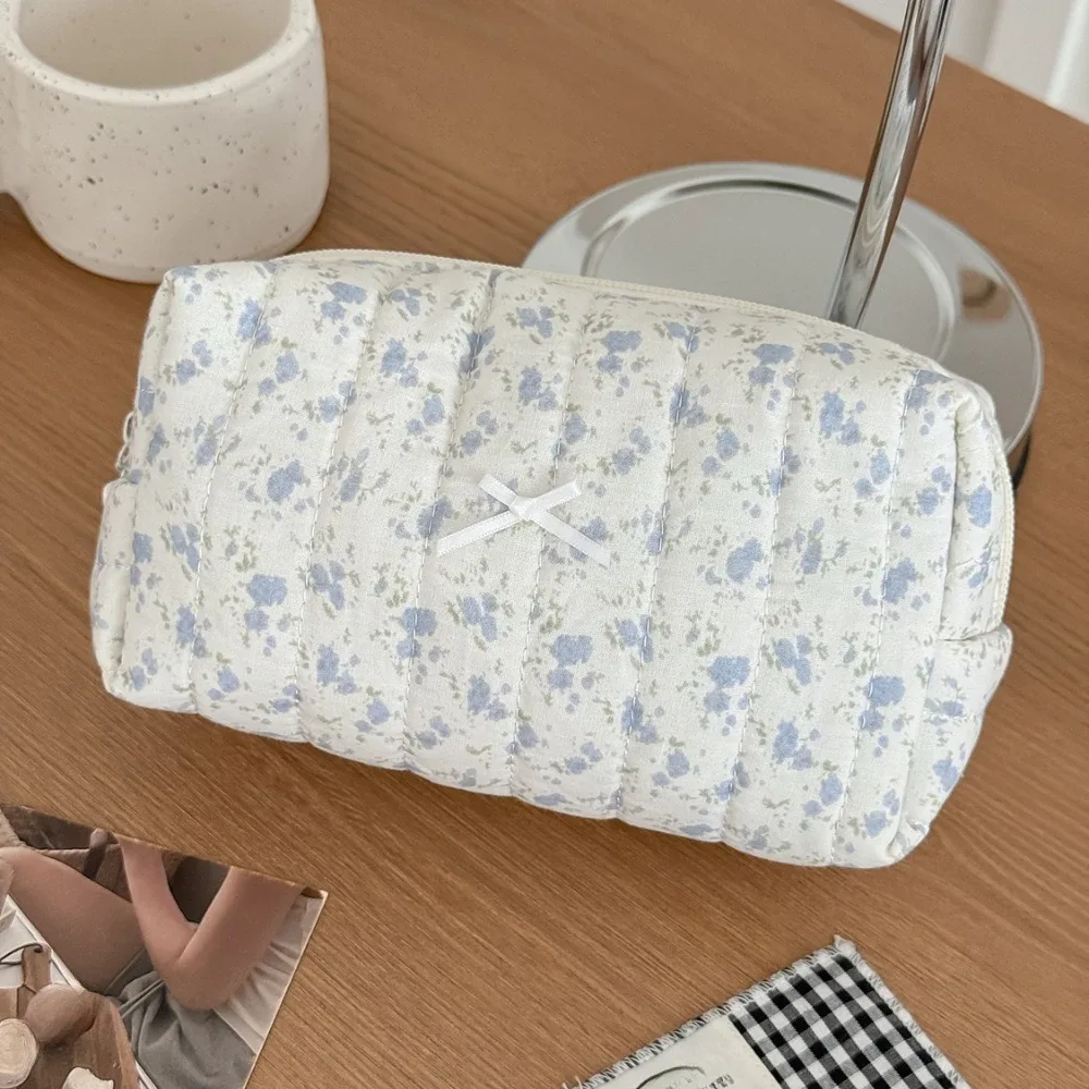 sac de rangement de cosmétiques floral, pochette de maquillage élégante à imprimé noir pour femmes