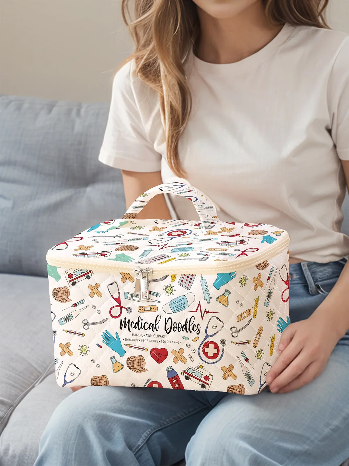 1 pièce, cosmétiques de voyage portables avec motifs de fournitures médicales, sacs de rangement de voyage de grande capacité, sacs de maquillage mignons et élégants