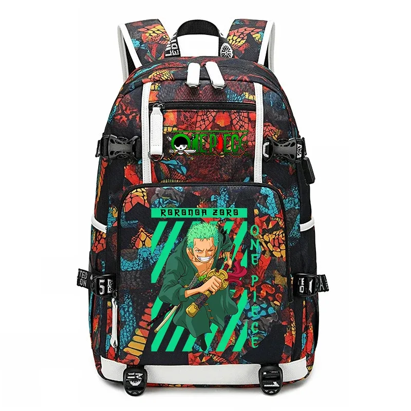 sac à dos d'école imprimé one piece zoro, sac à livres de grande capacité pour étudiants, pour enfants et adolescents
