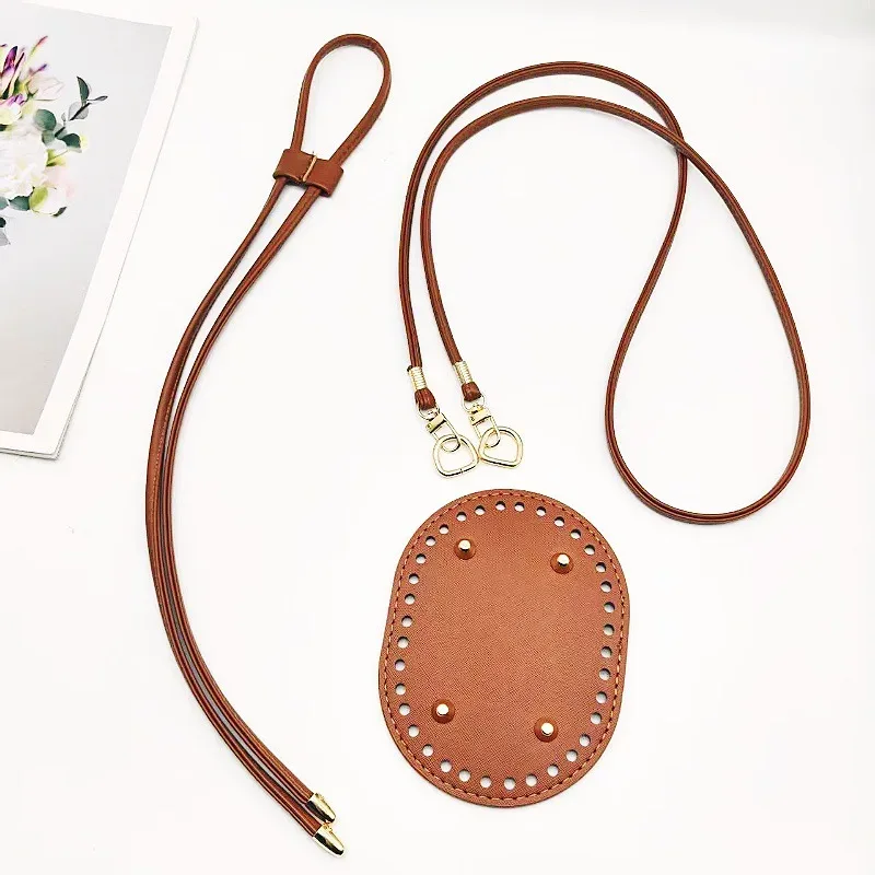 ensemble de trois accessoires pour sacs faits main de 14,5 cm avec fond ovale, plusieurs couleurs disponibles, accessoires de sac diy, fond de sac, bandoulière, cordon de serrage, ensemble de trois pièces, sac tissé fait main, sac cousu main, accessoires pour sac bandoulière