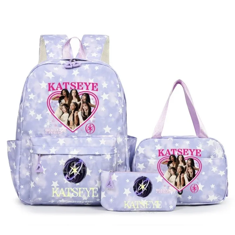 sac à dos amusant katseye pour adolescents, sac de voyage à double bandoulière, sac à crayons, sac à déjeuner, sac à livres décontracté pour étudiants, sac d'école pour filles, grande capacité, mochila