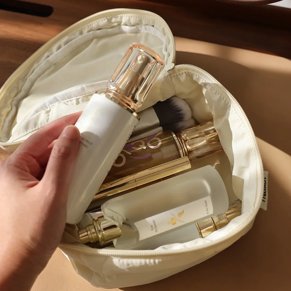 sac à cosmétiques brodé de fleurs de fruits portables, avec fermeture éclair, grande capacité, sac à main de r