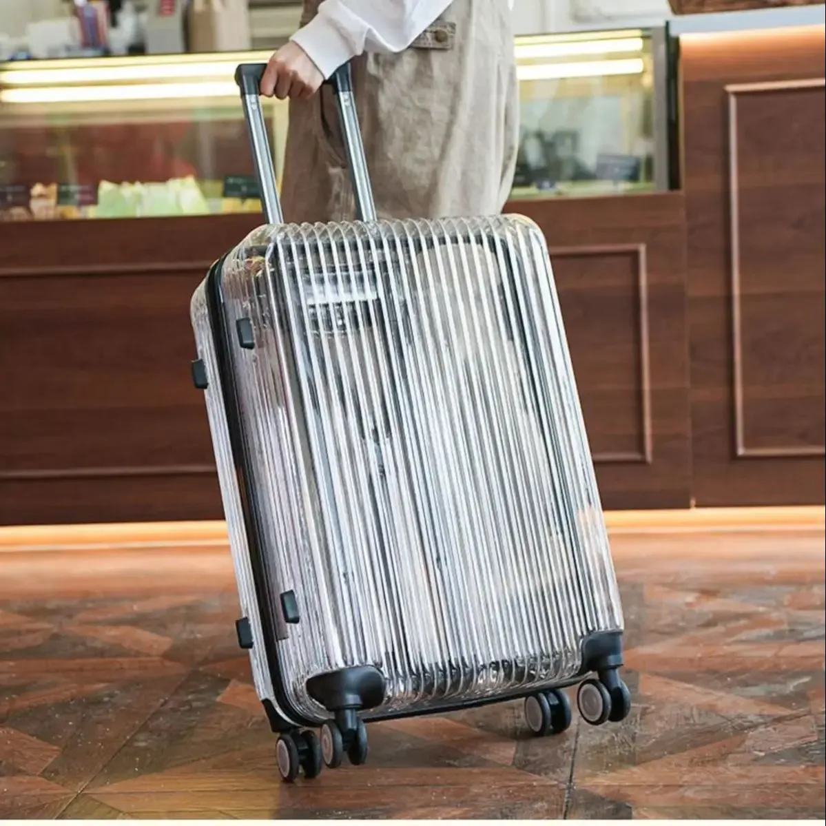 valise à main transparente pour pc, sac de chariot à bagages de cabine de 20 pouces sur roues, bagages roulants à la mode