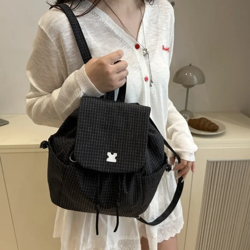 sac à dos à cordon de serrage tendance, petit sac à dos à rabat, sac à bandoulière décontracté avec bretelles réglables, sac à dos mignon pour l'école au quotidien
