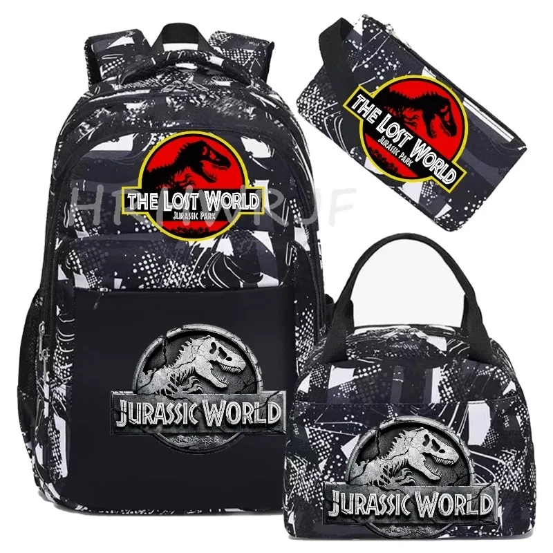 sac à dos jurassic world park, sac à dos de voyage camouflage dinosaure avec sacs à lunch, sacs d'école pour ordinateur portable pour femmes et hommes, 3 pièces