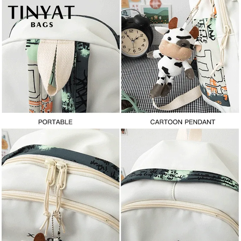 tinyat sac à dos d'école en toile vintage pour filles, sac à livres esthétique avec poches cachées, sac d'université léger pour le sport, la salle de sport