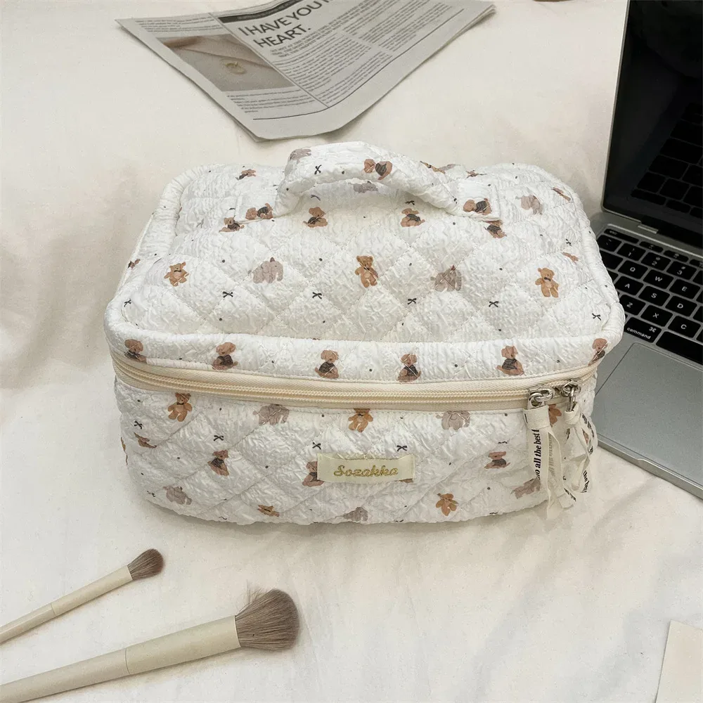 nouveau dessin animé dames sac de rangement de voyage rétro floral femmes sacs à cosmétiques mignon filles trousse de maquillage sac de maquillage sacs à main