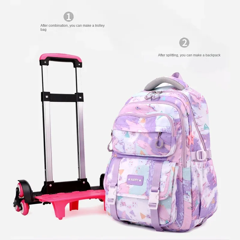 sac à dos scolaire à roulettes pour enfants, sac à dos à roulettes pour filles, sac à roulettes pour étudiants, bagage à roulettes de voyage