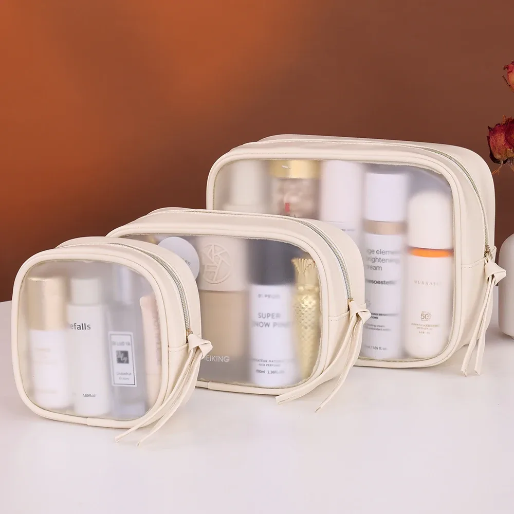 Pochette de maquillage de toilette en PU étanche, sac à cosmétiques Portable, sac de bain Transparent pour lavage de bébé, sac de rangement de voyage pour natation et Fitnes