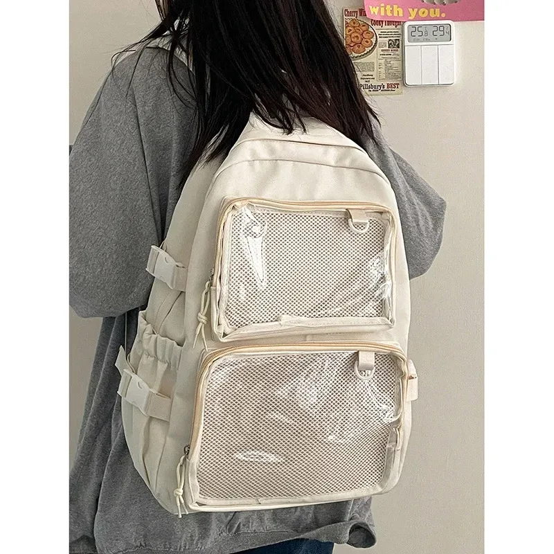 Japon Transparent Nylon Ita sac à dos étudiant grande capacité sac à dos pour ordinateur portable 2 poches claires pour affichage de broches femmes sac à bandoulière 가