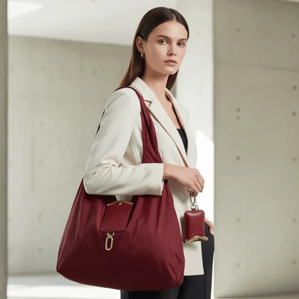 sac fourre-tout porte-clés couleur unie, mini sac de shopping pliable résistant aux déchirures, étui en similicuir à pliage rapide, pochette 2-en-1 pour breloques de sac
