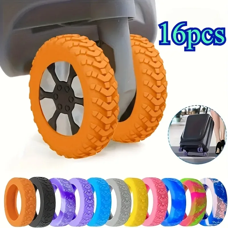 housses de roues de bagages en silicone, 16 pièces, protection de roulettes de valise à réduction de bruit et 