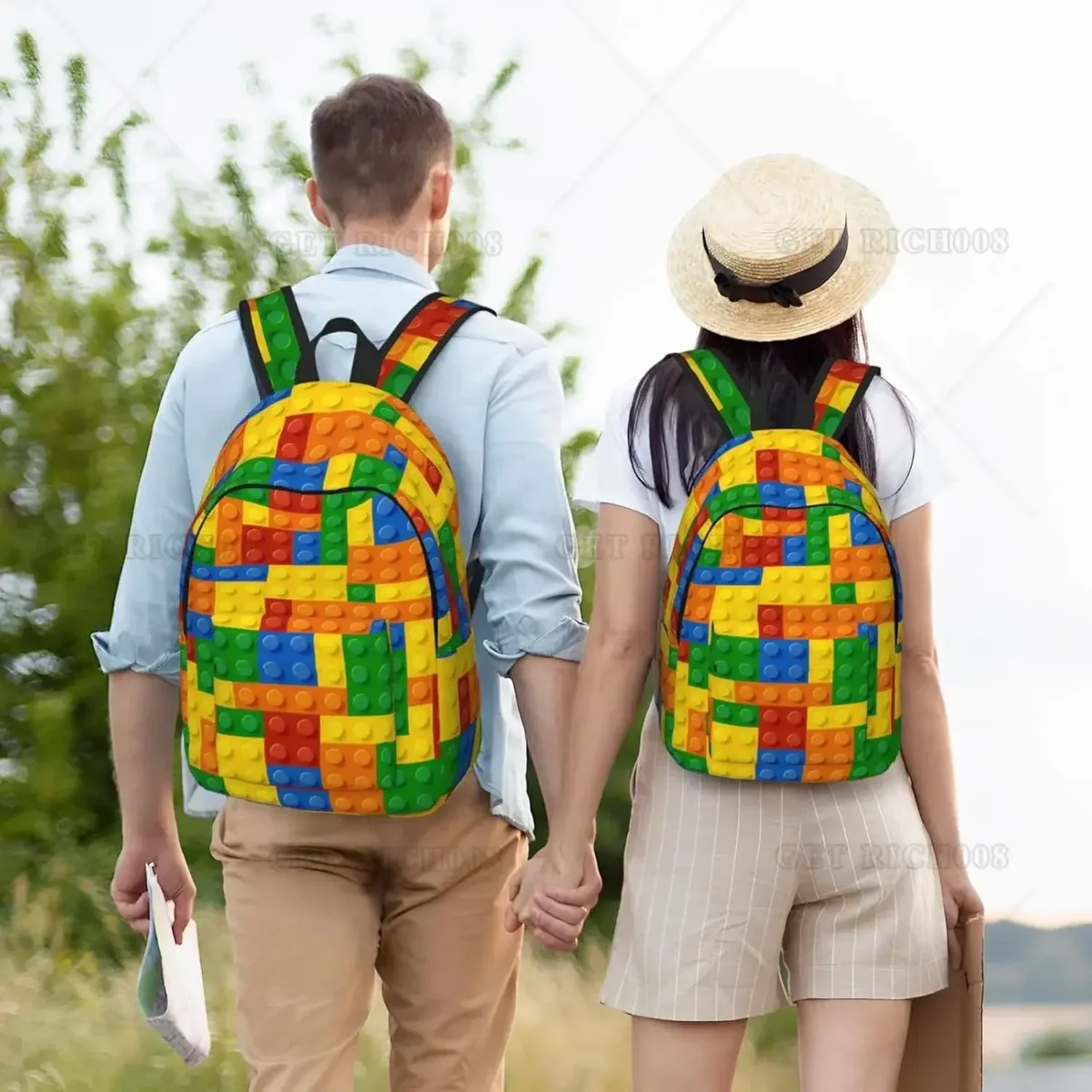 blocs colorés motif amusant sac à dos pour filles garçons femmes sac à dos léger sac à dos décontracté pour voyage camping en plein air 15 pouces