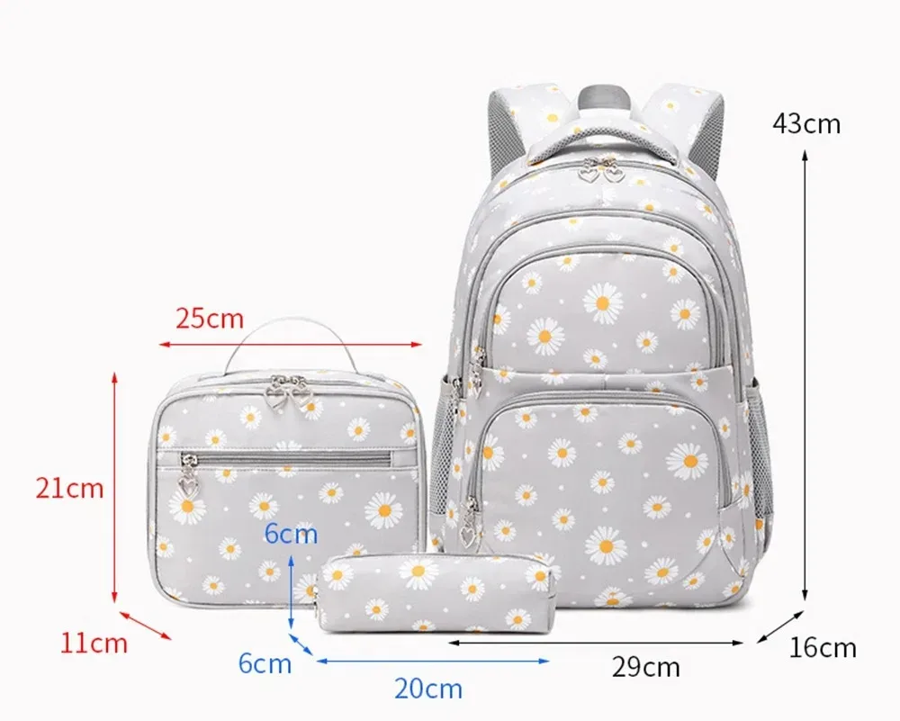 andrpattern-sac à dos d'école étanche pour garçon et fille, trousse à crayons, ensemble trois pièces en tissu nylon, tendance adolescente