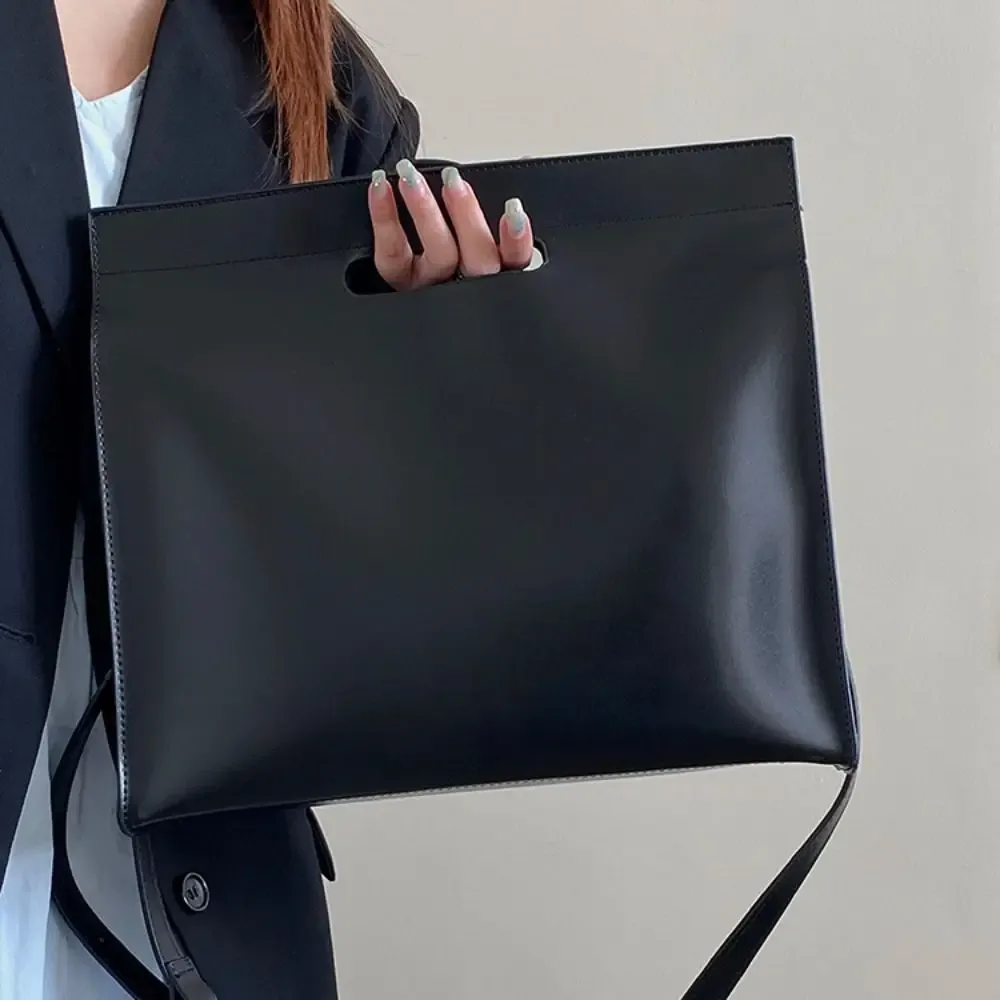 sac fourre-tout élégant en pu pour documents de bureau, couleur unie, grande capacité, sacoche pour ordinateur, sac bandoulière, sac à main, sac de voyage