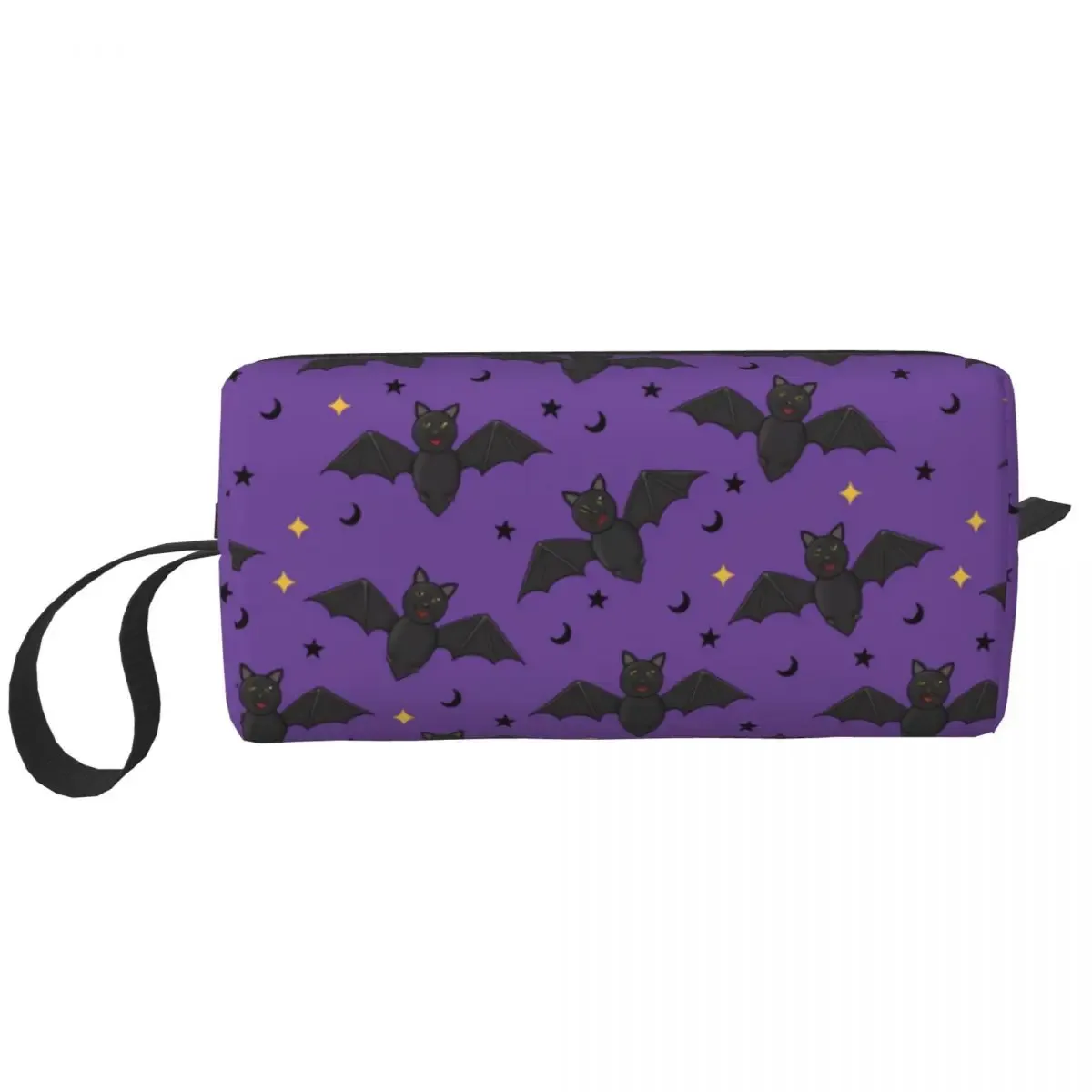 trousse de toilette personnalisée pour femme, chauves-souris enchantées en gris clair sur noir, trousse de maquillage de sorcière occulte gothique, trousse de rangement de beauté dopp