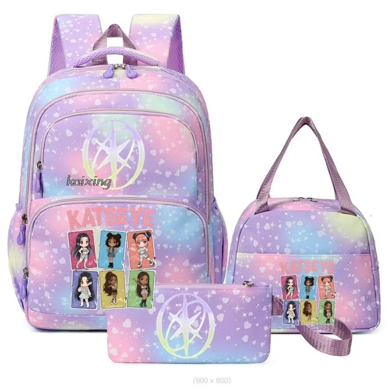 hot katseye drôle impression sacs d'école avec des sacs à déjeuner 3 pièces coloré garçons et filles sac à dos primaire voyage en plein air ordinateur portable mochilas