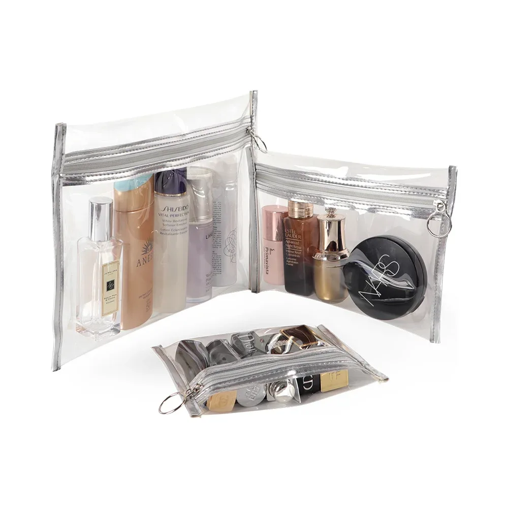 Sac à cosmétiques en PVC transparent Trousse de toilette de voyage étanche Sac de rangement portable couleur bonbon pour cosmétiques Cubique polyvalent...