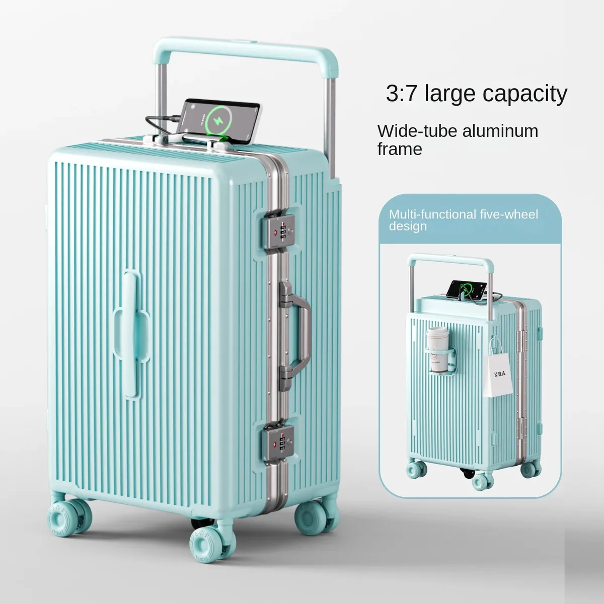 nouvelle valise à cadre en aluminium avec poignée télescopique large, valise trolley durable en pc, valise de voyage pour étudiant 28 pouces, valise cabine 20 pouces