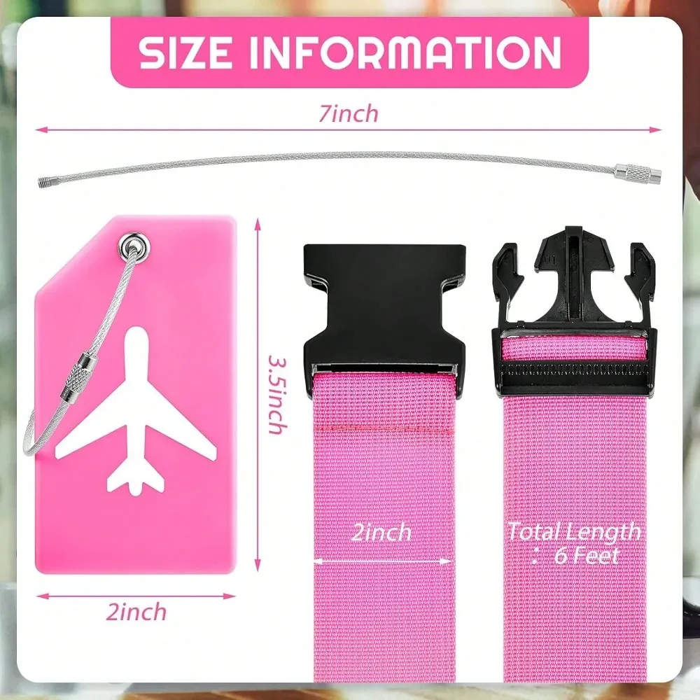 ensemble de sangles de bagages avec étiquette de bagage, plusieurs couleurs de sangles de bagage adaptées à différents types de bagages adaptées aux voyages