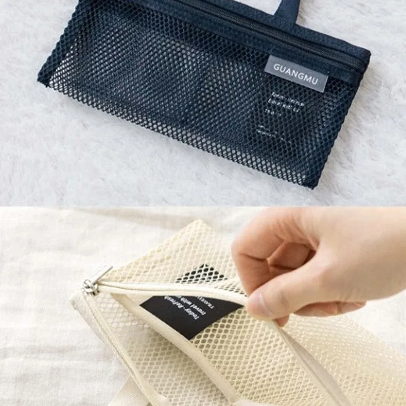 sac de rangement de plage en maille de nylon, sac de rangement de voyage portable pour brosse à dents et dentifrice, étui conteneur hoaccessrespiration