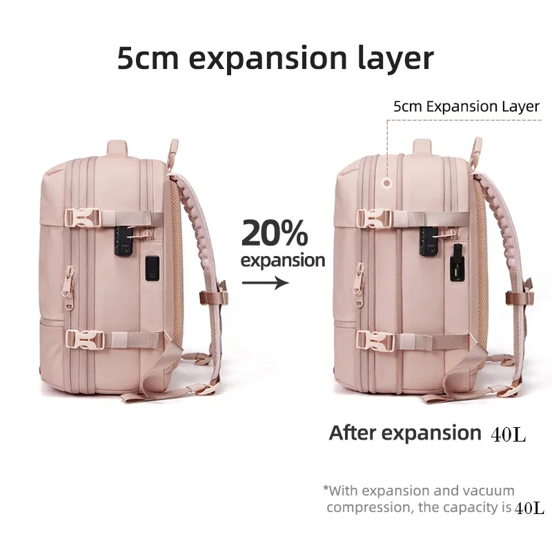 sac à dos de voyage pour femmes, sac à dos pour ordinateur portable de 16 pouces, compression sous vide, chargeur usb, sac à dos d'école, sac à dos de randonnée étendu, sac à dos d'affaires