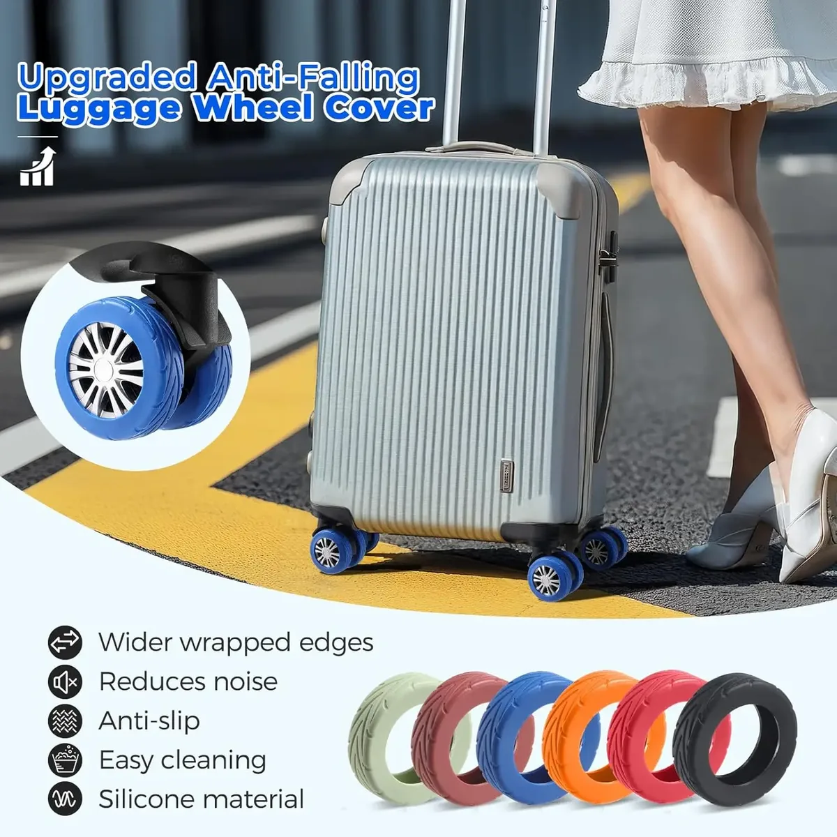 housses de protection pour roues à bagages, 8 pièces, résistantes à l'usure, anti-bruit, en silicone, pour roue rotative de 2 à 2.4 pouces
