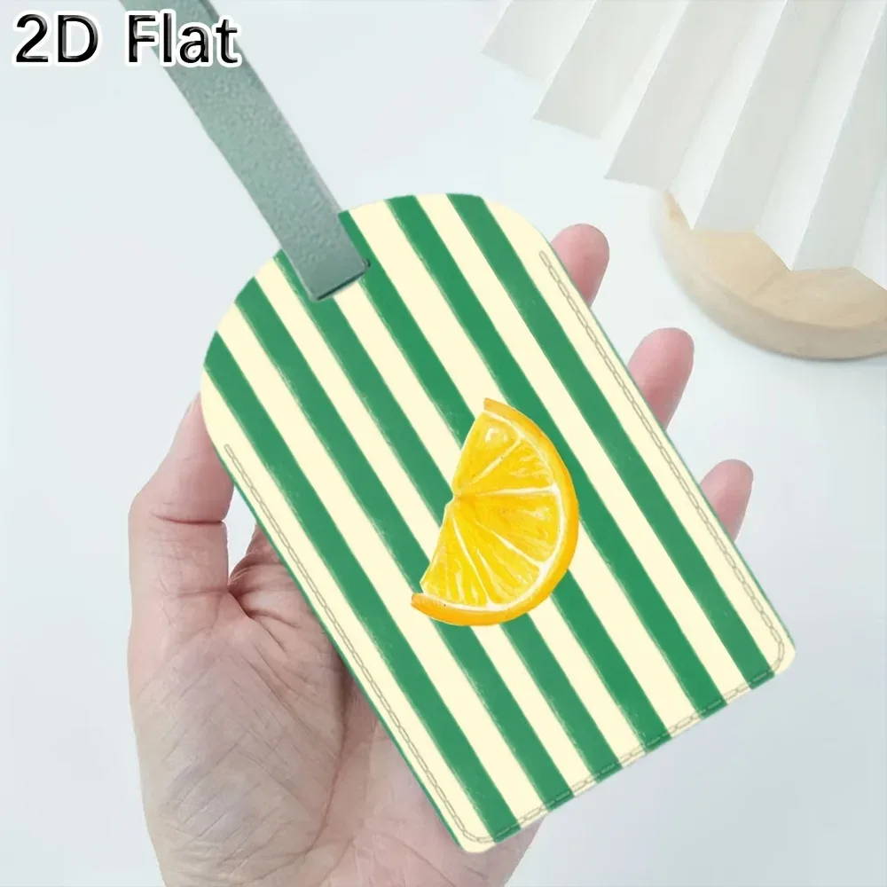 étiquette de bagage avec motif rayé vert à tranches de citron pour valise, sac et accessoires d'identification