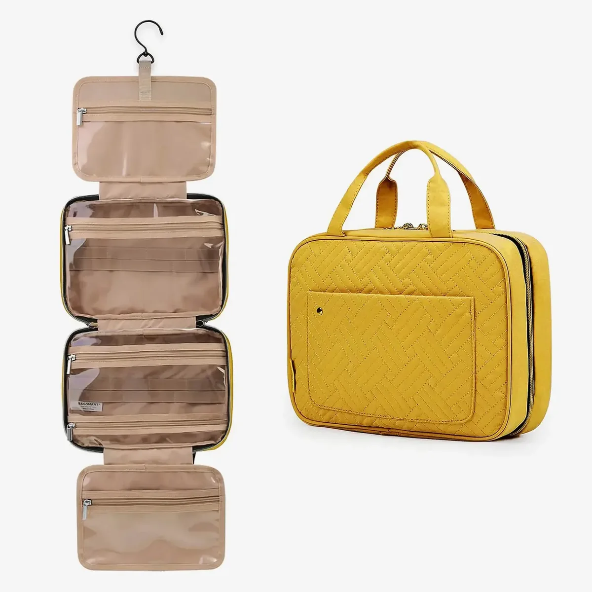 bagsmart trousse à cosmétiques de maquillage avec crochet de suspension trousse de toilette résistante à l'eau organisateur de voyage pour organisateur de produits de toilette pleine taille