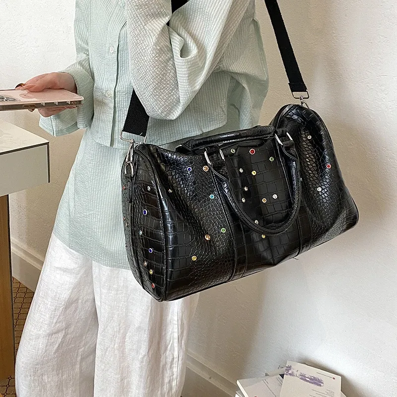 sac à main de voyage en cuir pu de haute qualité shining diamond, grande capacité, pour hommes et femmes, sacs à bandoulière, sacs de shopping